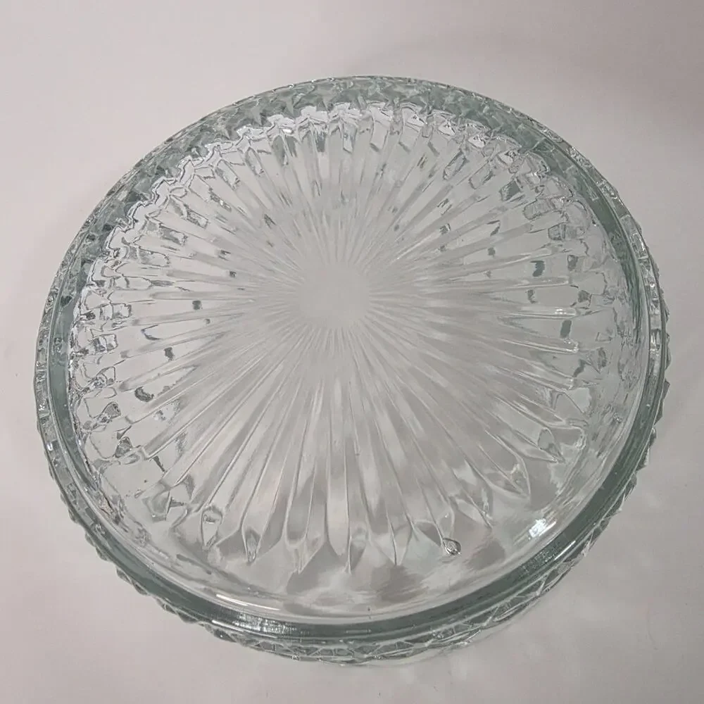 Vintage Clear Pressed Glass Serving Bowl Fleur De Lis Trellis Starburst